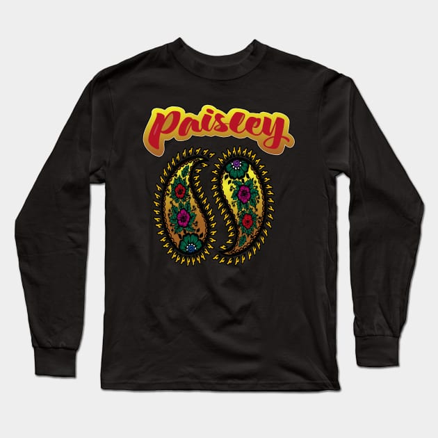 Paisley Yellow Long Sleeve T-Shirt by GLStyleDesigns